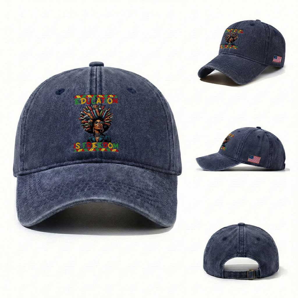 Education Is Freedom Washed Cotton Baseball Cap Black History Month Gift For Teachers