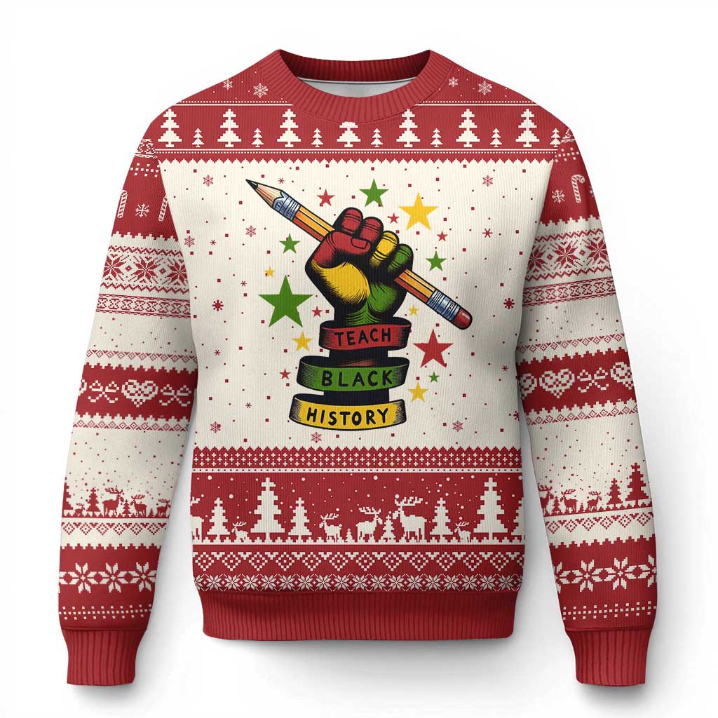 Teach Black History Education Pride Ugly Christmas Sweater Black History Month - Wonder Print Shop