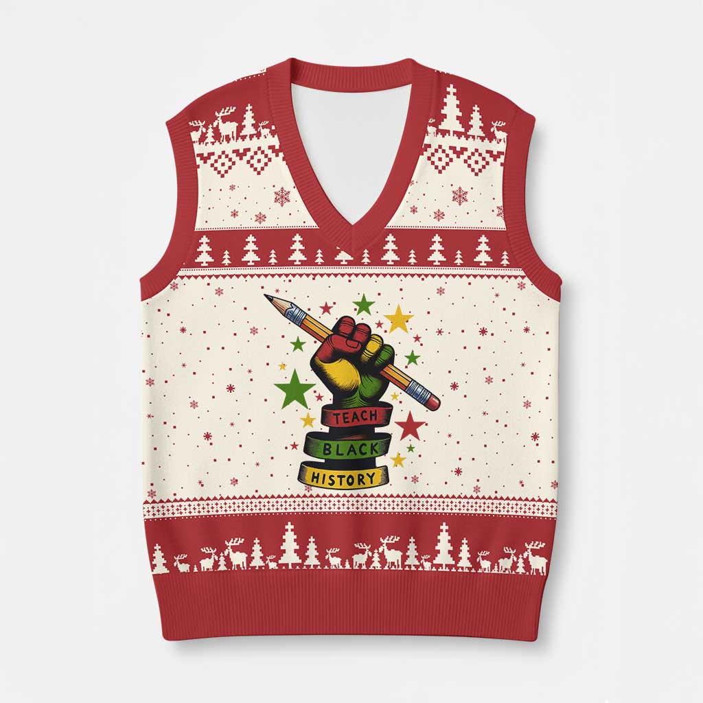 Teach Black History Education Pride V-Neck Knit Sweater Vest Black History Month - Wonder Print Shop