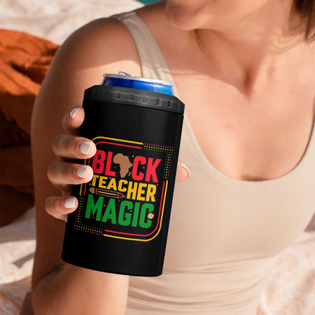 Black Teacher Magic 4 in 1 Can Cooler Tumbler African American Pride Educator Gift - Wonder Print Shop