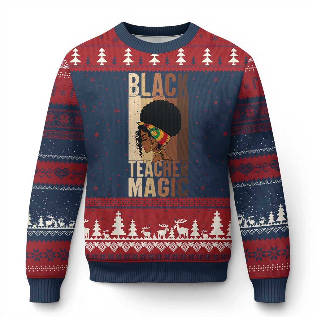 Black Teacher Magic Ugly Christmas Sweater African American Pride Teacher Life - Wonder Print Shop