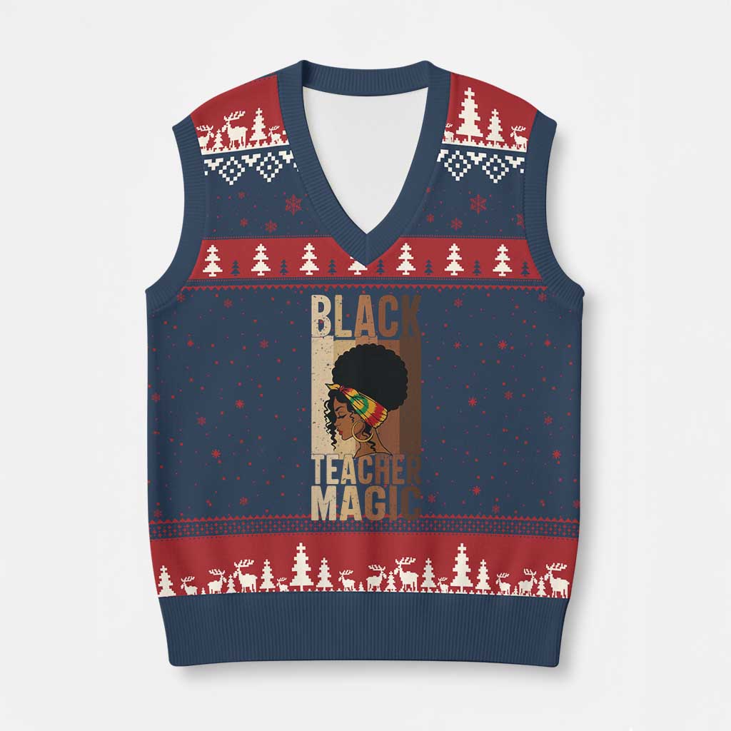 Black Teacher Magic V-Neck Knit Sweater Vest African American Pride Teacher Life - Wonder Print Shop