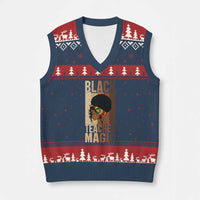 Black Teacher Magic V-Neck Knit Sweater Vest African American Pride Teacher Life - Wonder Print Shop