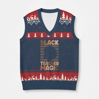 Black Teacher Magic V-Neck Knit Sweater Vest Empowering African American Pride Teacher Gift - Wonder Print Shop