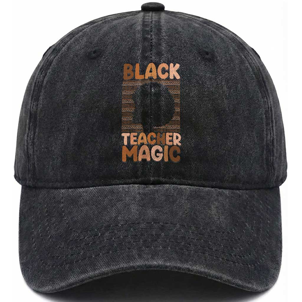 Black Teacher Magic Washed Cotton Baseball Cap Empowering African American Pride Teacher Gift
