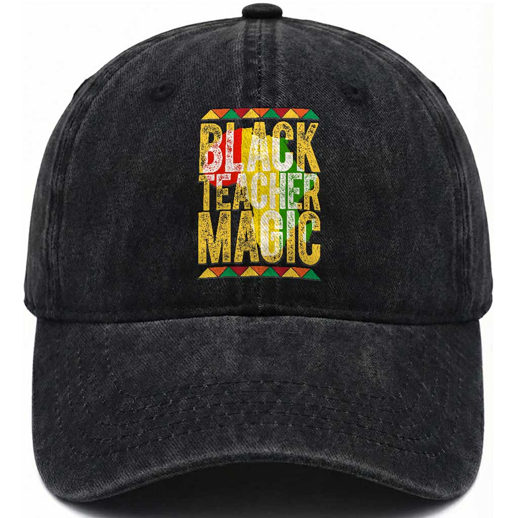 Black History Month Gift Washed Cotton Baseball Cap Black Teacher Magic