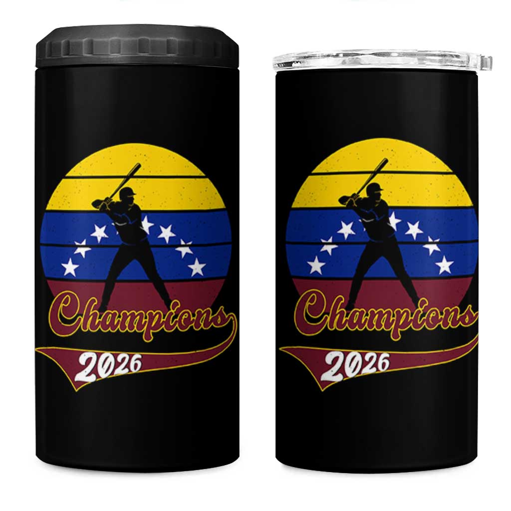 Vintage Venezuela 2026 Champions 4 in 1 Can Cooler Tumbler Patriotic Baseball Pride Gift