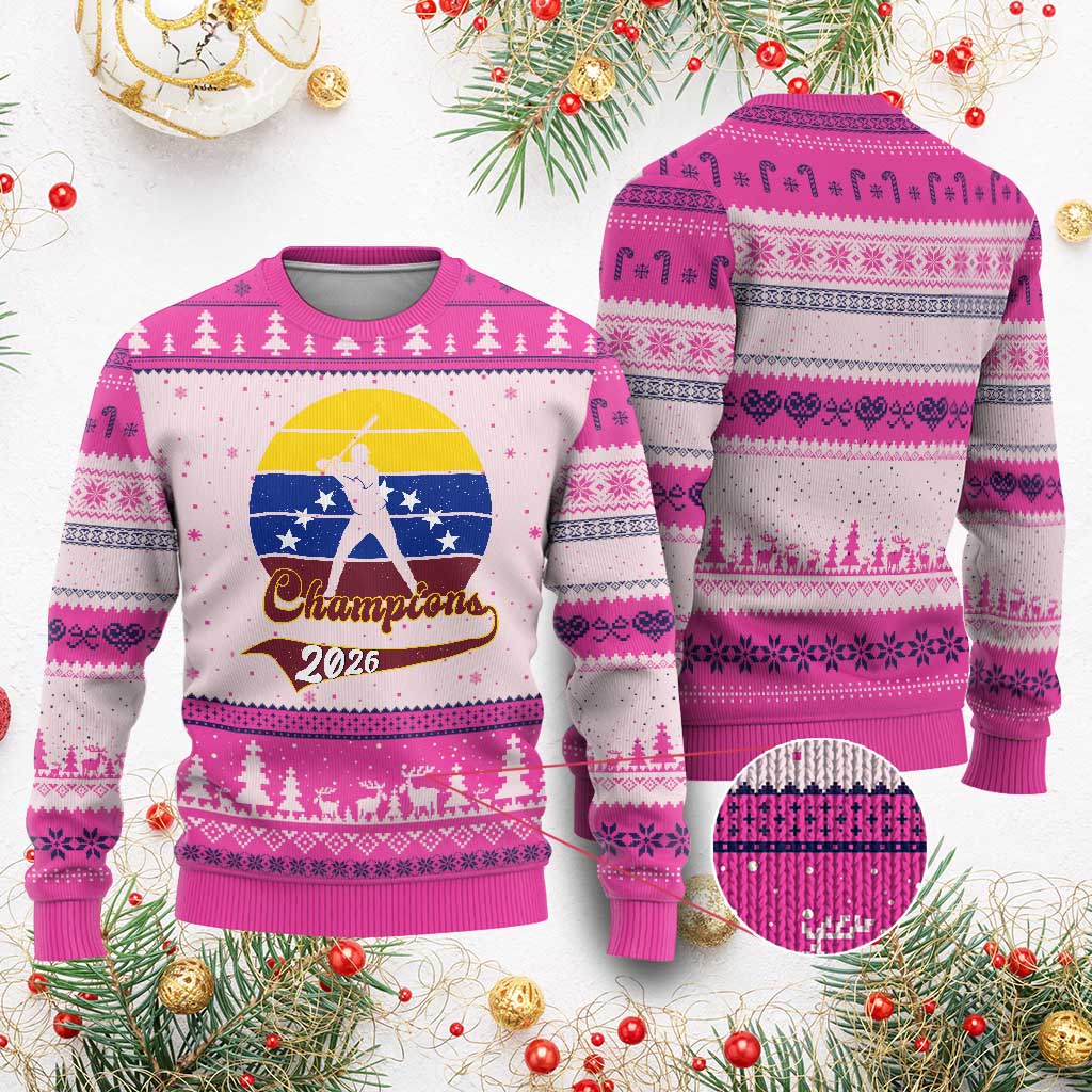 Vintage Venezuela 2026 Champions Ugly Christmas Sweater Patriotic Baseball Pride Gift
