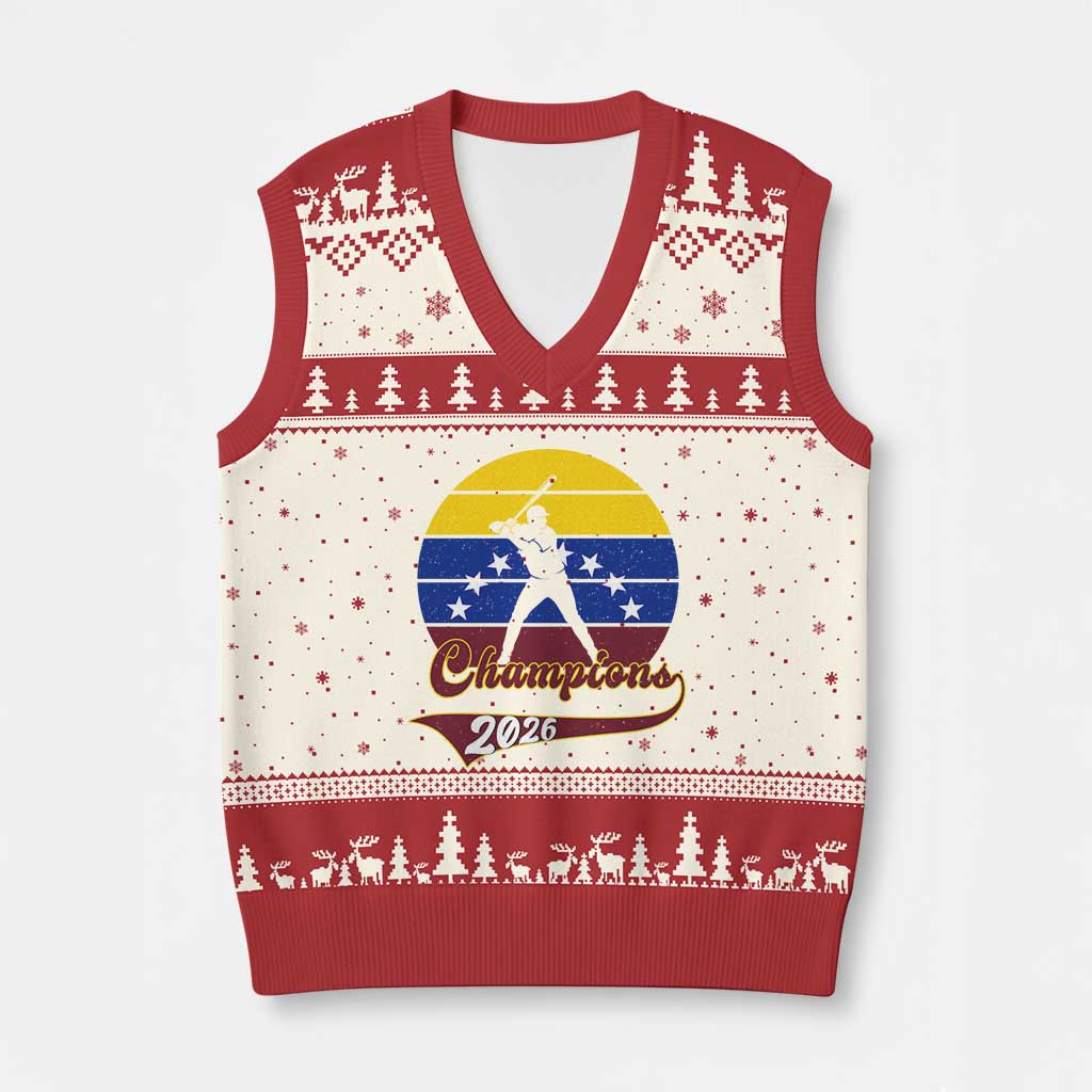 Vintage Venezuela 2026 Champions V-Neck Knit Sweater Vest Patriotic Baseball Pride Gift