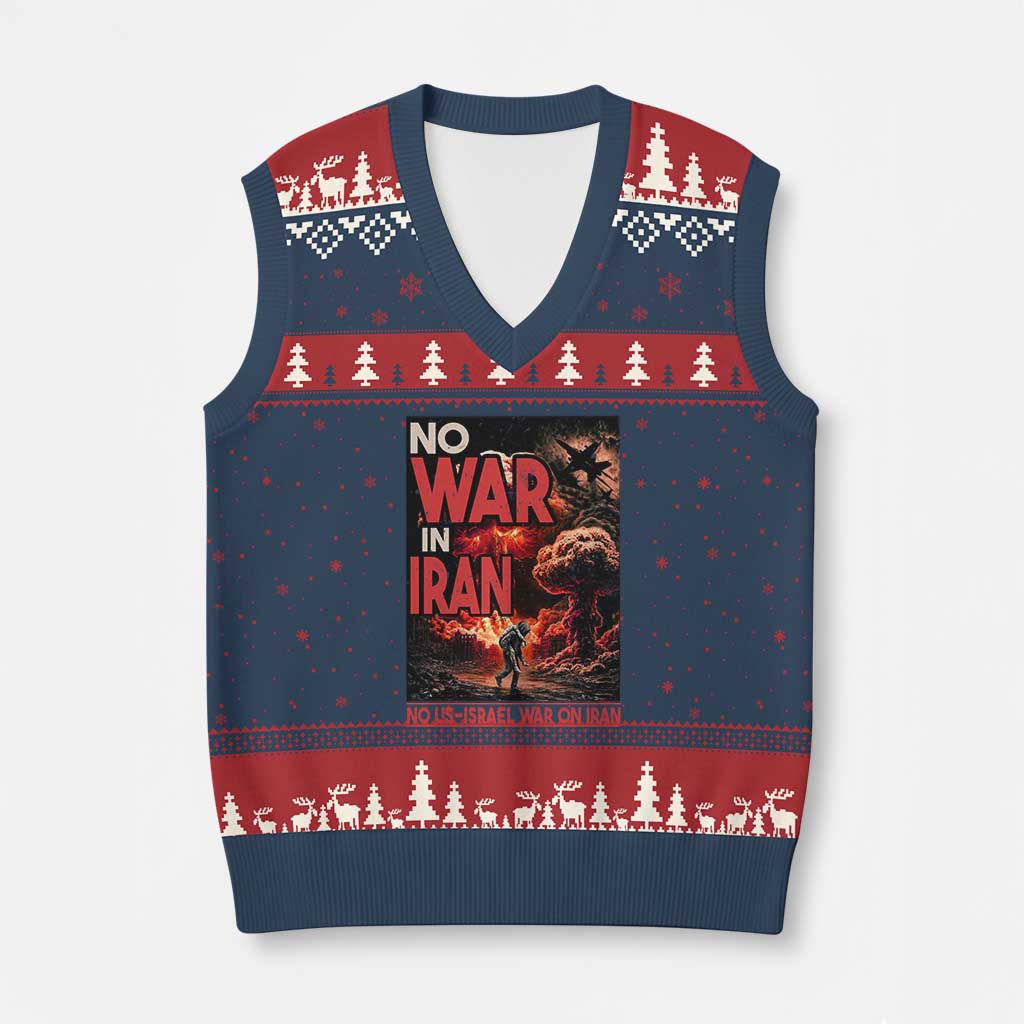No US Israel War On Iran V-Neck Knit Sweater Vest Peace Not War