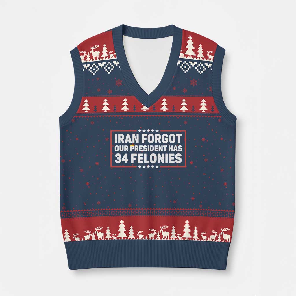 Iran Forgot Our President Has 34 Felonies V-Neck Knit Sweater Vest Political Protest