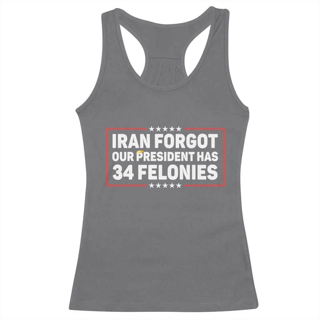 Iran Forgot Our President Has 34 Felonies Racerback Tank Top Political Protest