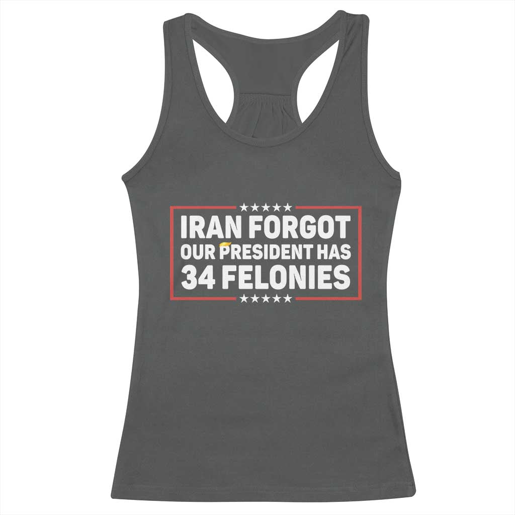 Iran Forgot Our President Has 34 Felonies Racerback Tank Top Political Protest