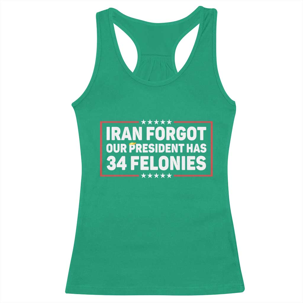 Iran Forgot Our President Has 34 Felonies Racerback Tank Top Political Protest