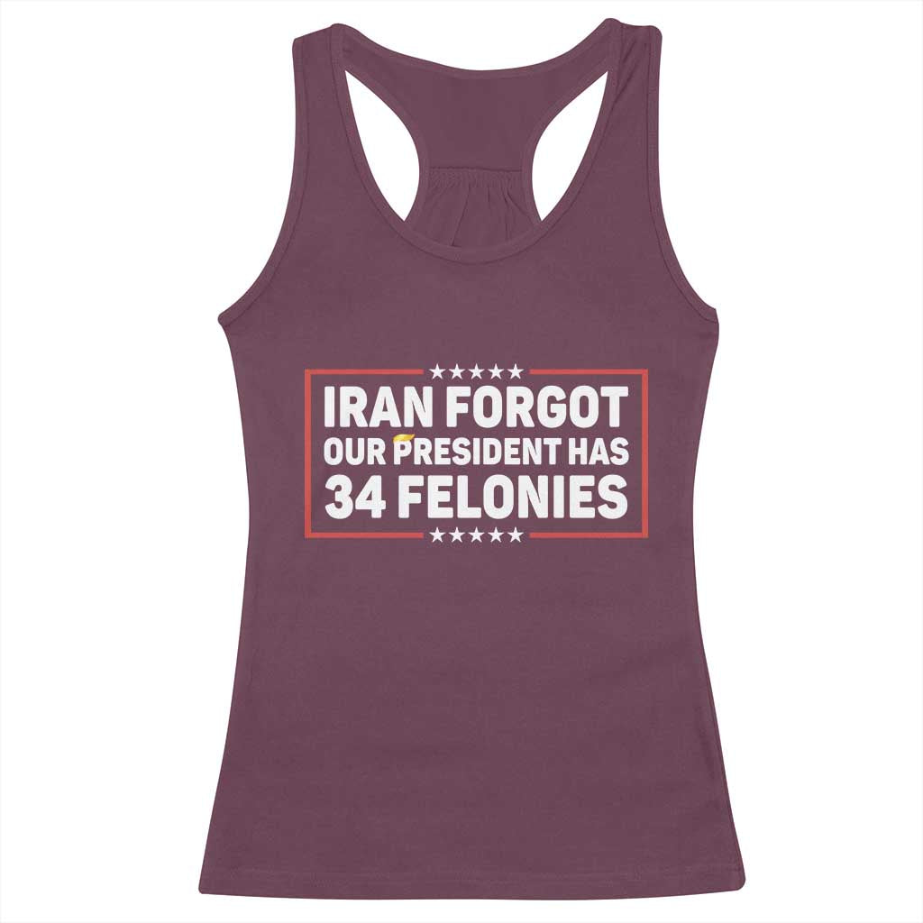 Iran Forgot Our President Has 34 Felonies Racerback Tank Top Political Protest