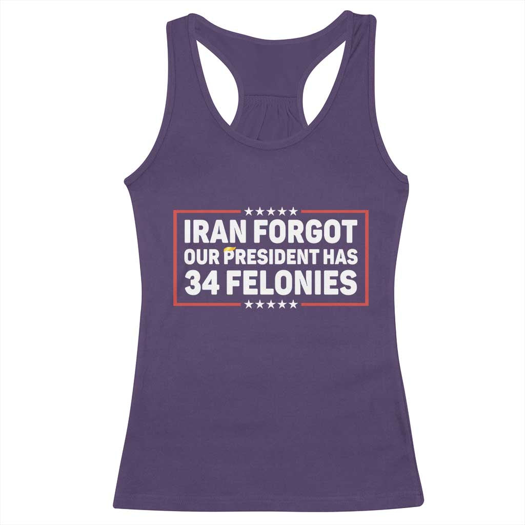 Iran Forgot Our President Has 34 Felonies Racerback Tank Top Political Protest