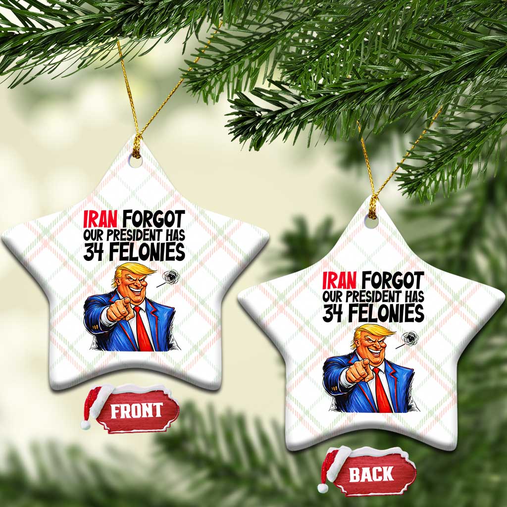 Iran Forgot Our President Has 34 Felonies Ceramic Ornament Funny Political Satire