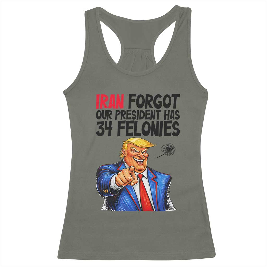 Iran Forgot Our President Has 34 Felonies Racerback Tank Top Funny Political Satire