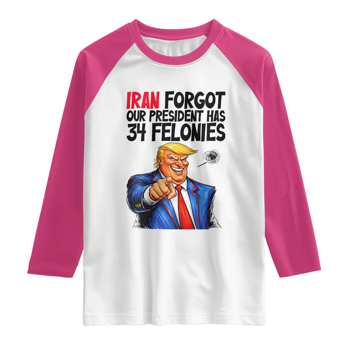 Iran Forgot Our President Has 34 Felonies Raglan Shirt Funny Political Satire