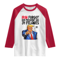 Iran Forgot Our President Has 34 Felonies Raglan Shirt Funny Political Satire