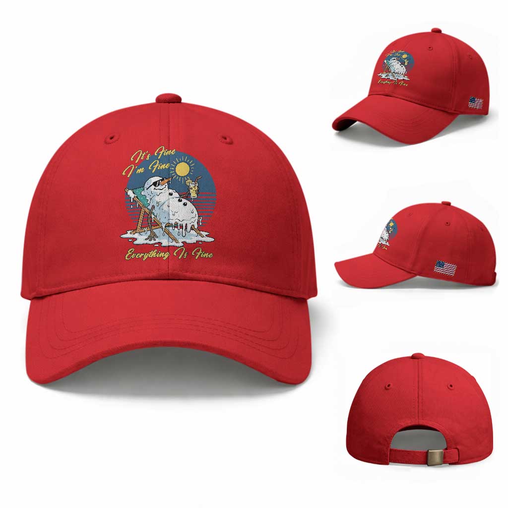Melting Snowman Christmas In July Baseball Cap It Is Fine Everything Is Fine