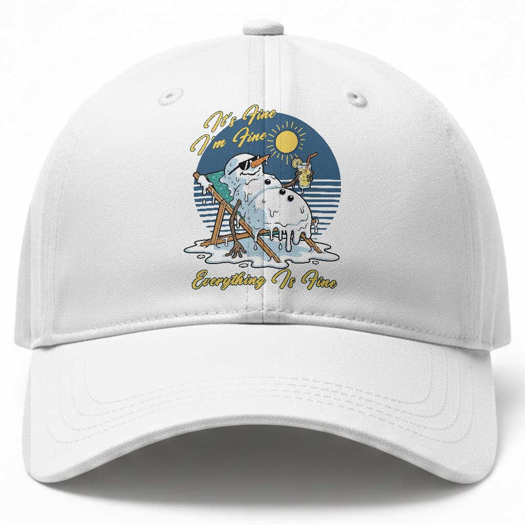Melting Snowman Christmas In July Baseball Cap It Is Fine Everything Is Fine