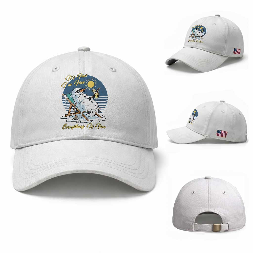 Melting Snowman Christmas In July Baseball Cap It Is Fine Everything Is Fine