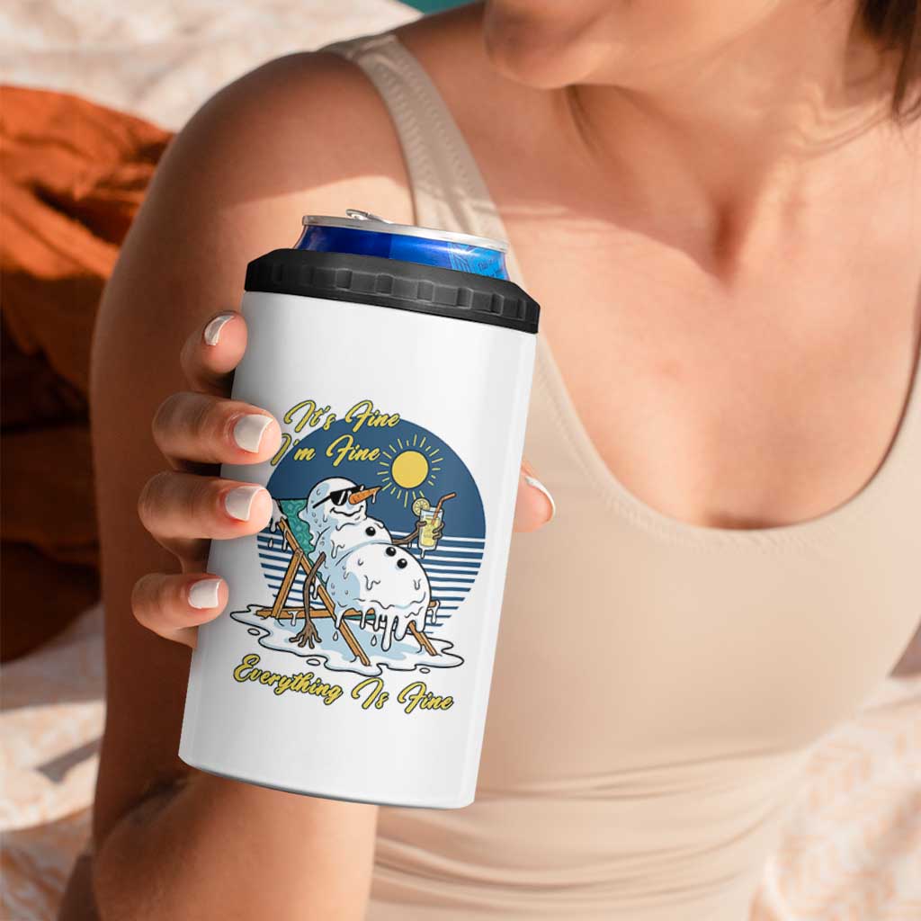 Melting Snowman Christmas In July 4 in 1 Can Cooler Tumbler It Is Fine Everything Is Fine