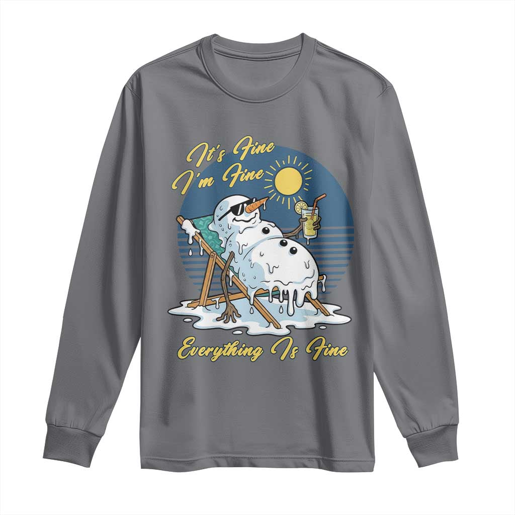 Melting Snowman Christmas In July Long Sleeve Shirt It Is Fine Everything Is Fine