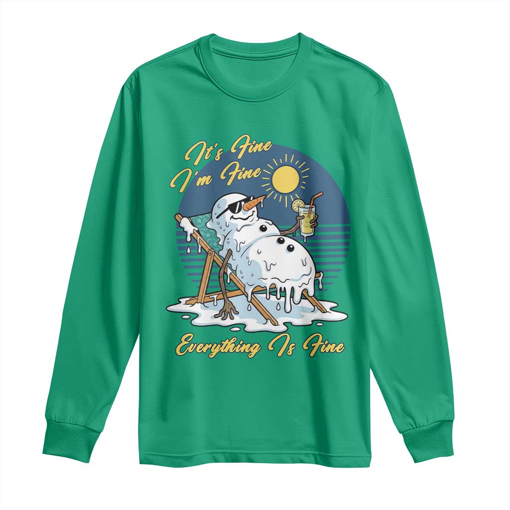 Melting Snowman Christmas In July Long Sleeve Shirt It Is Fine Everything Is Fine