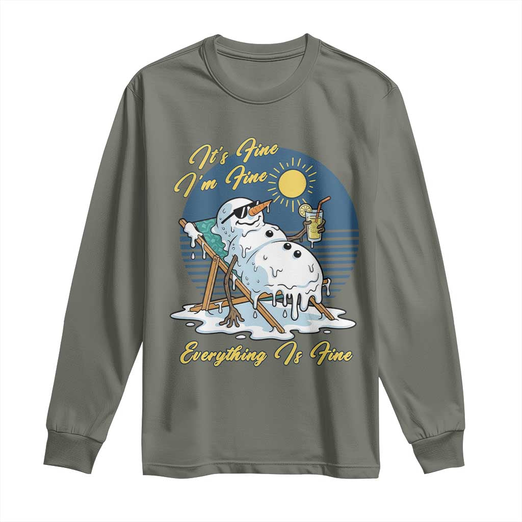 Melting Snowman Christmas In July Long Sleeve Shirt It Is Fine Everything Is Fine