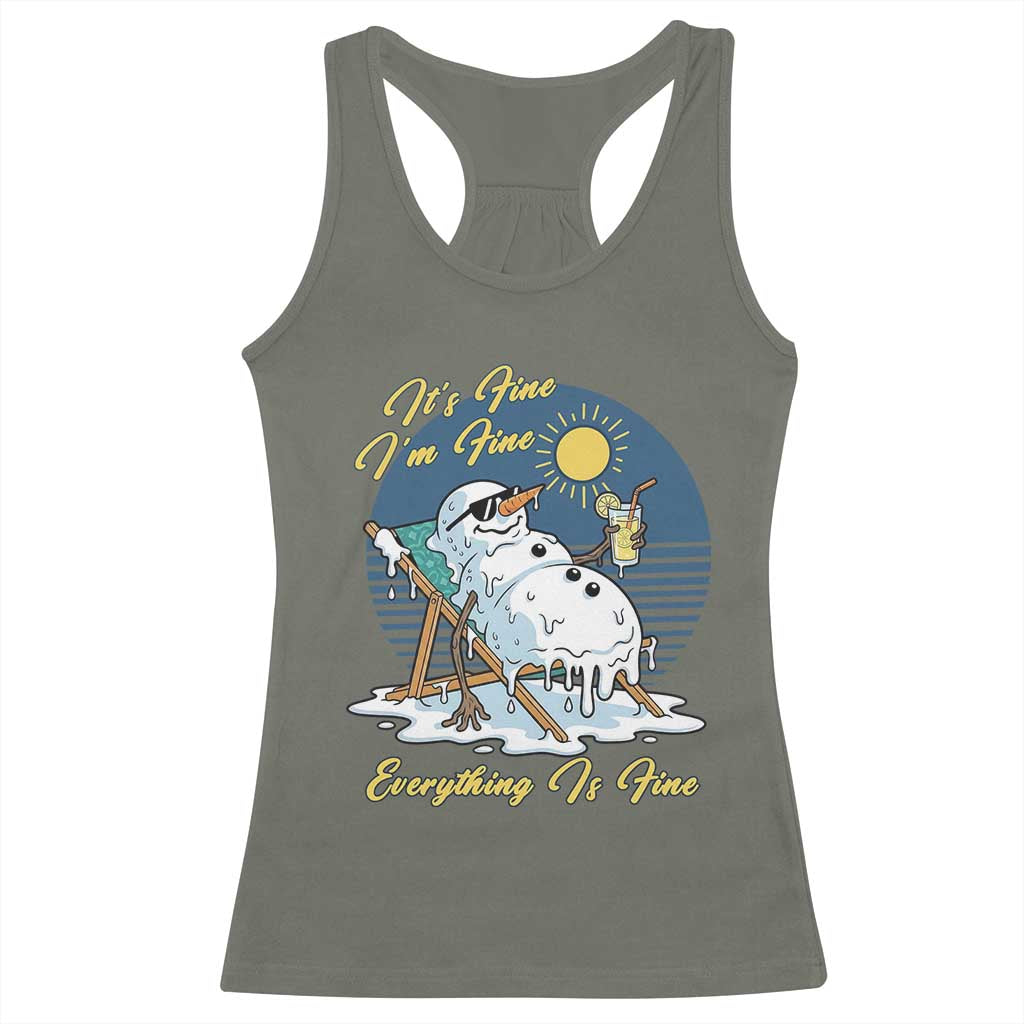 Melting Snowman Christmas In July Racerback Tank Top It Is Fine Everything Is Fine