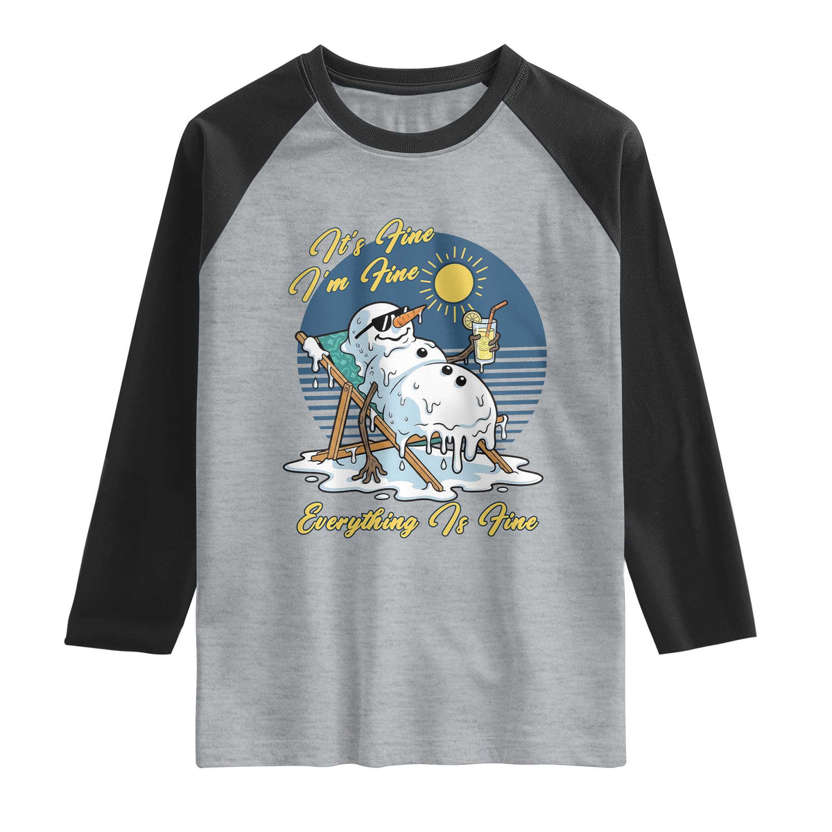 Melting Snowman Christmas In July Raglan Shirt It Is Fine Everything Is Fine
