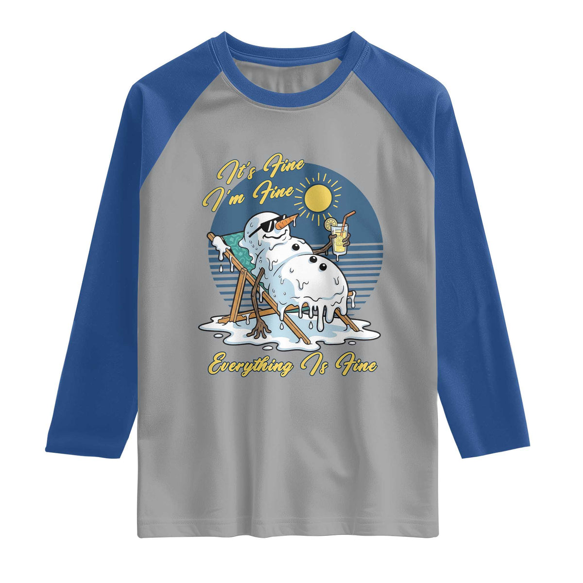 Melting Snowman Christmas In July Raglan Shirt It Is Fine Everything Is Fine