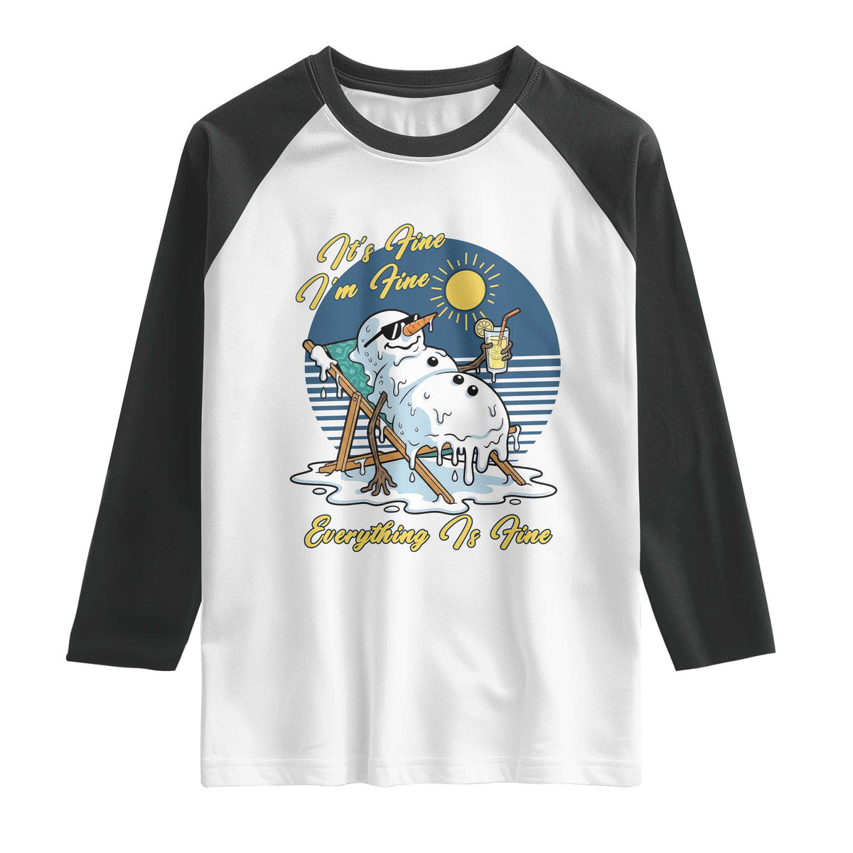 Melting Snowman Christmas In July Raglan Shirt It Is Fine Everything Is Fine