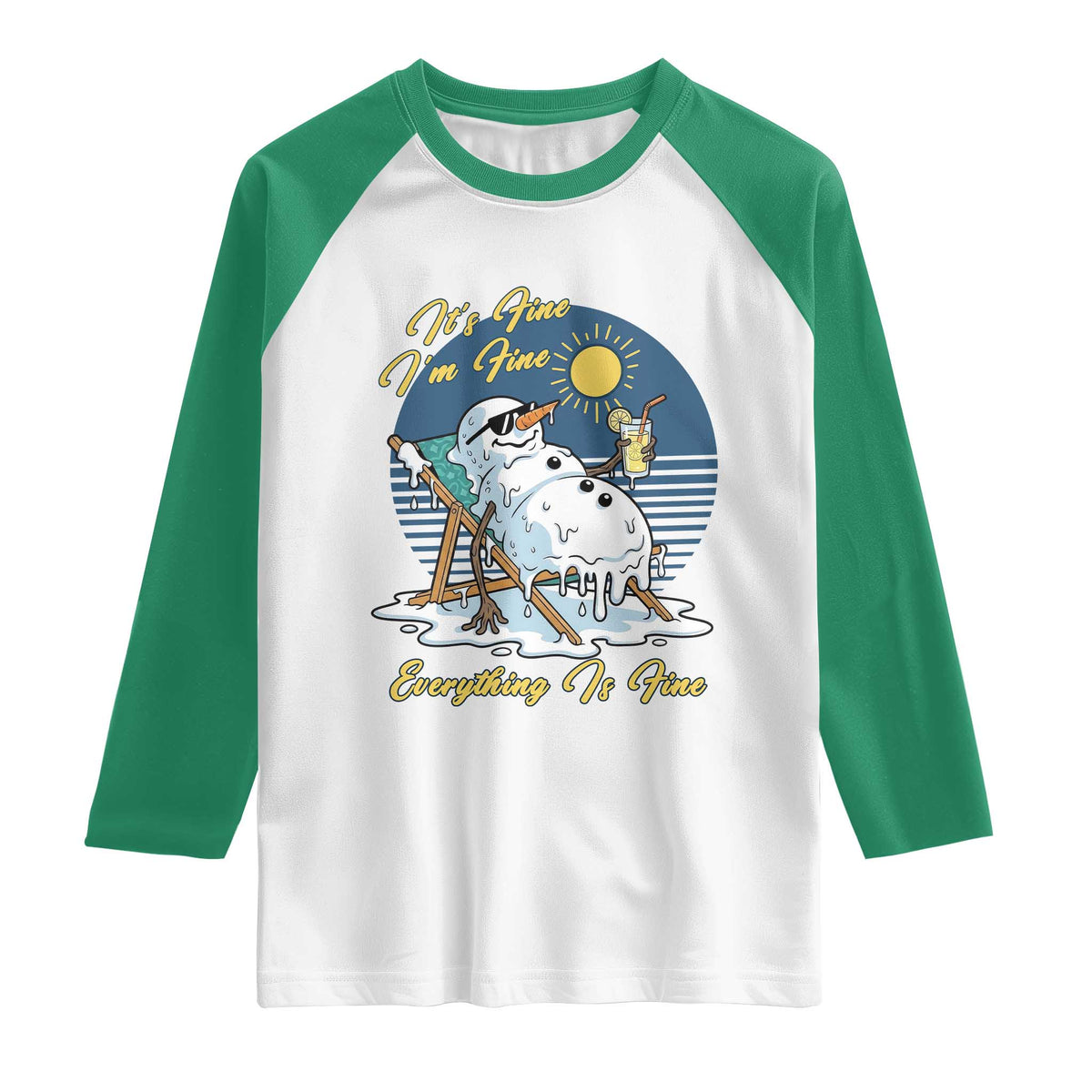 Melting Snowman Christmas In July Raglan Shirt It Is Fine Everything Is Fine
