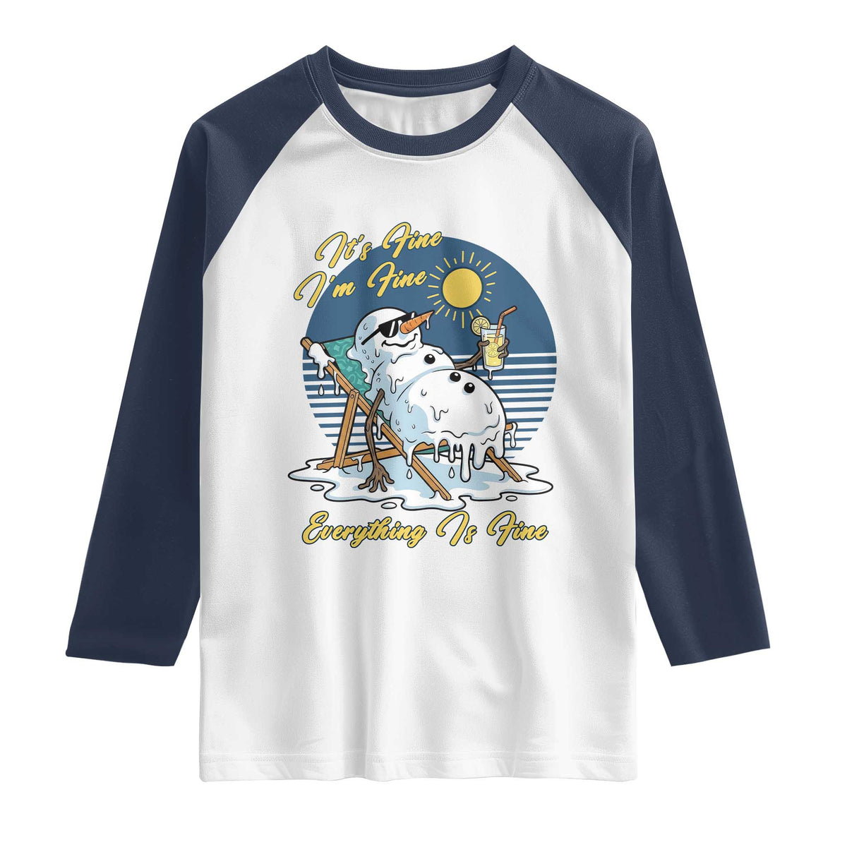 Melting Snowman Christmas In July Raglan Shirt It Is Fine Everything Is Fine