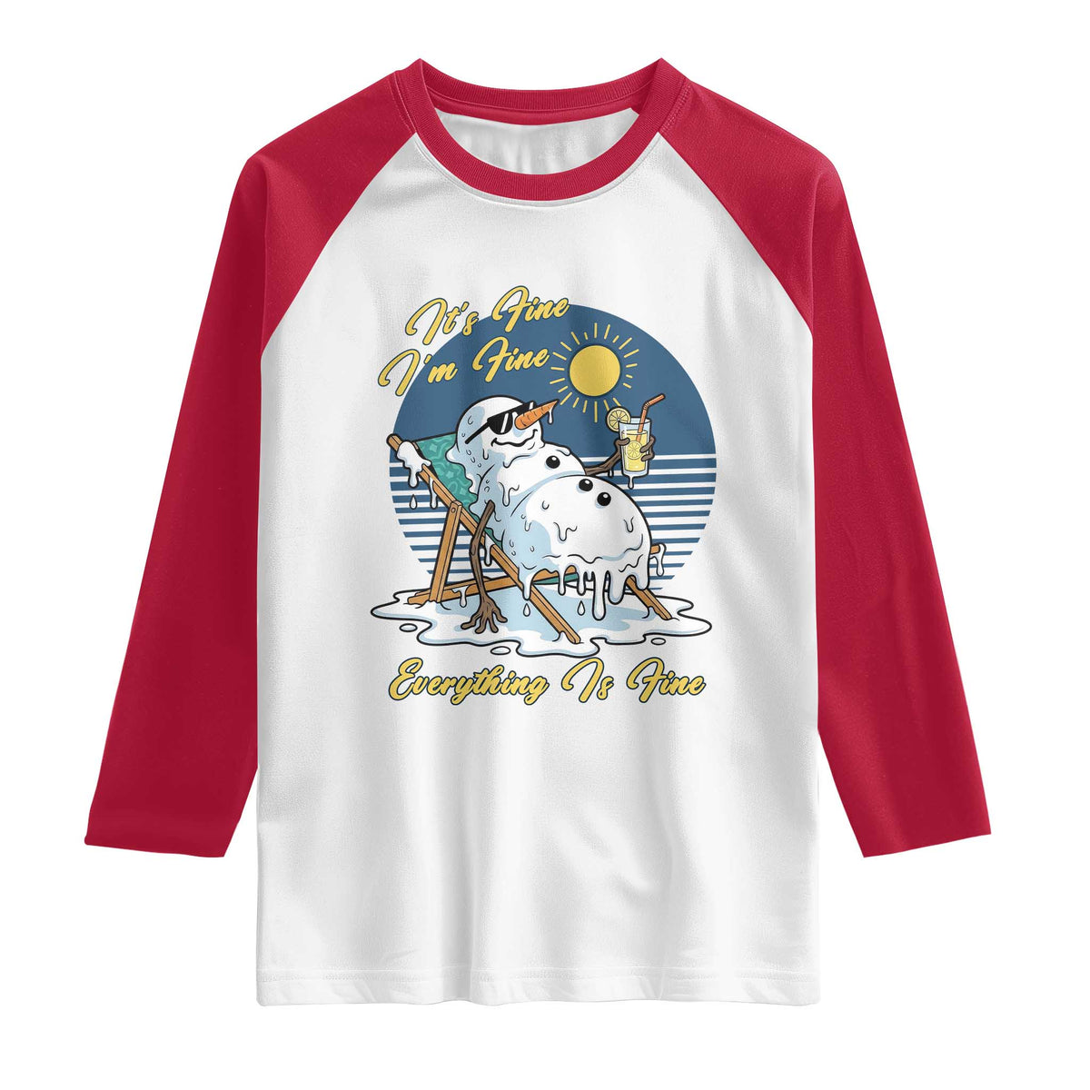 Melting Snowman Christmas In July Raglan Shirt It Is Fine Everything Is Fine