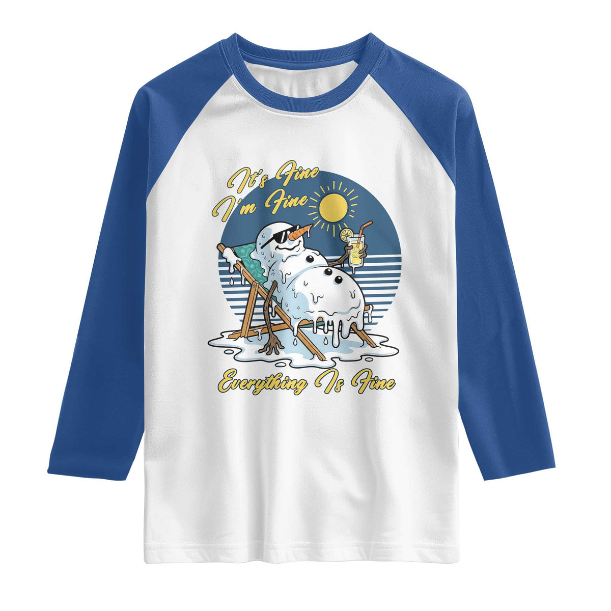 Melting Snowman Christmas In July Raglan Shirt It Is Fine Everything Is Fine