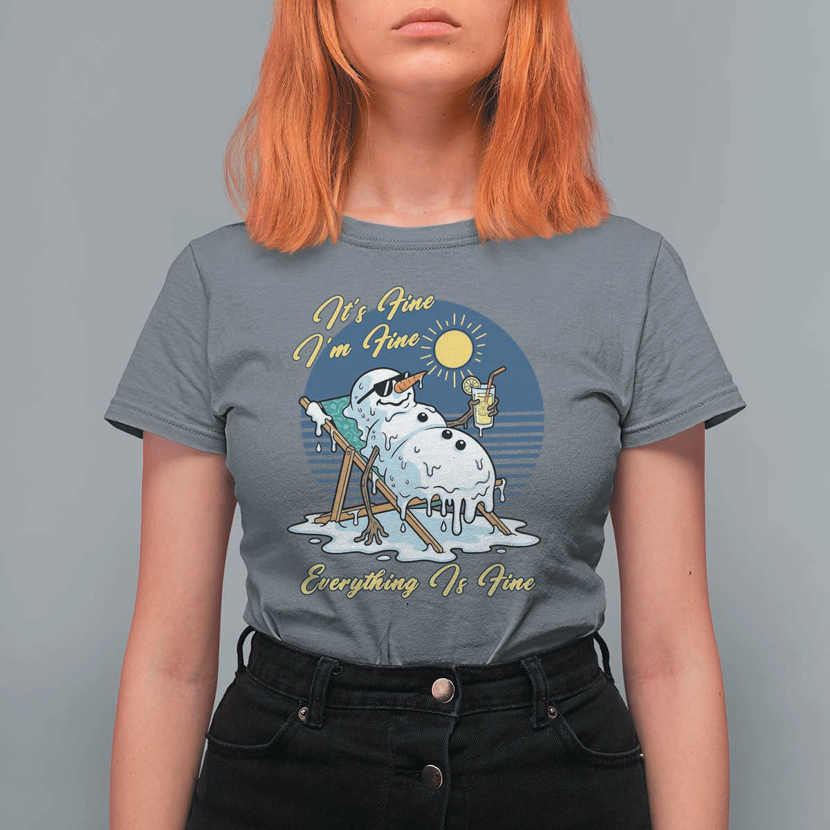 Melting Snowman Christmas In July T Shirt For Women It Is Fine Everything Is Fine