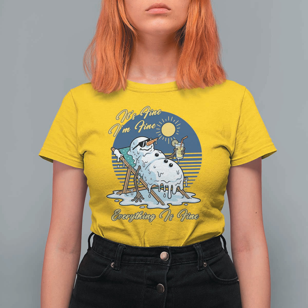 Melting Snowman Christmas In July T Shirt For Women It Is Fine Everything Is Fine
