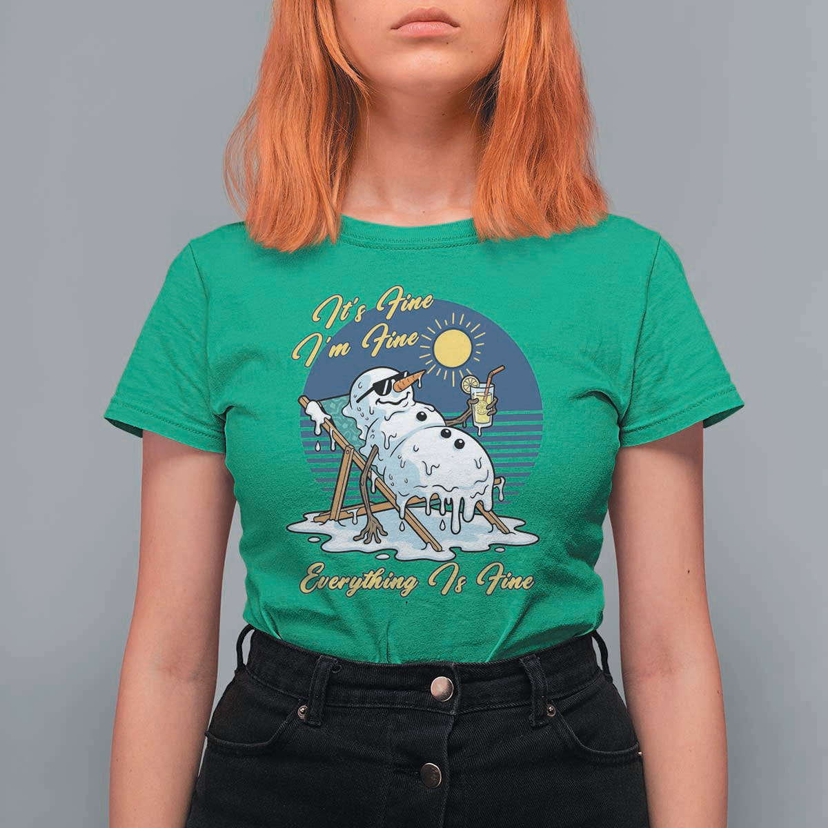 Melting Snowman Christmas In July T Shirt For Women It Is Fine Everything Is Fine