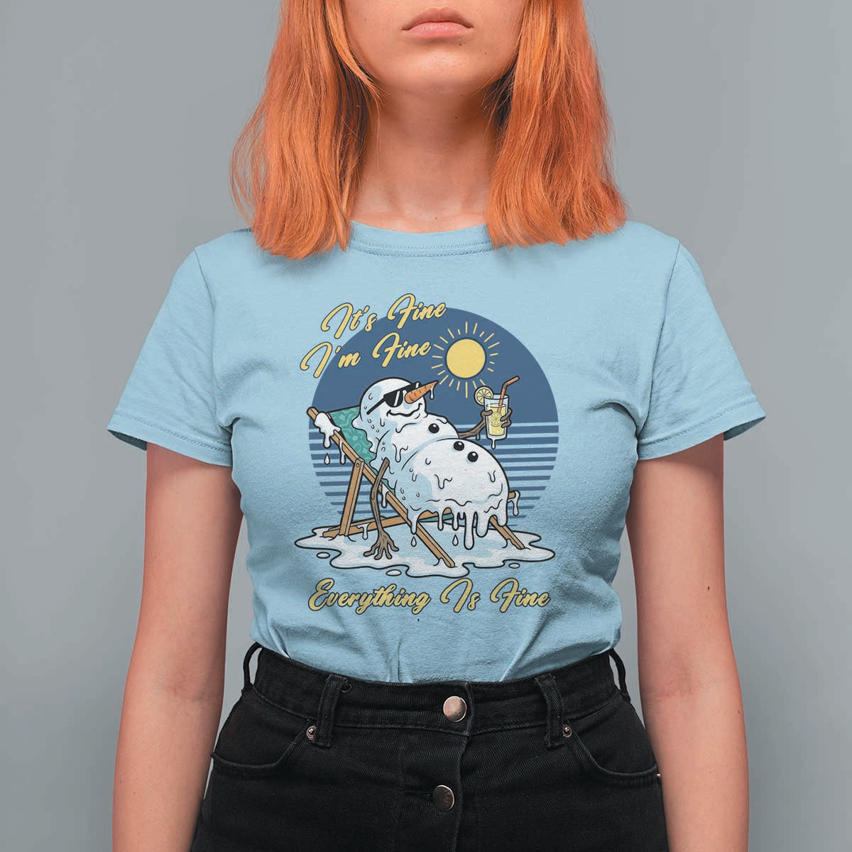 Melting Snowman Christmas In July T Shirt For Women It Is Fine Everything Is Fine