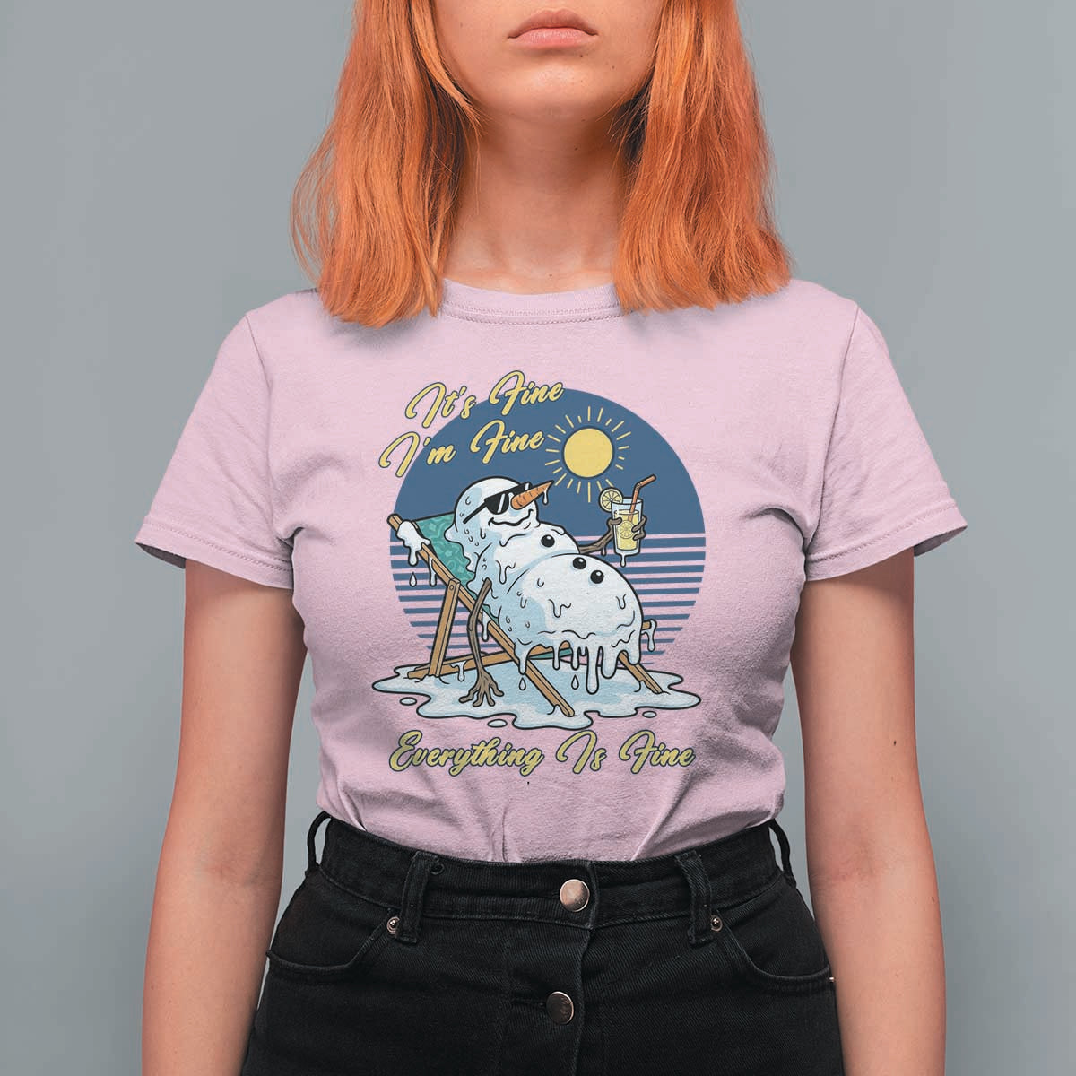 Melting Snowman Christmas In July T Shirt For Women It Is Fine Everything Is Fine