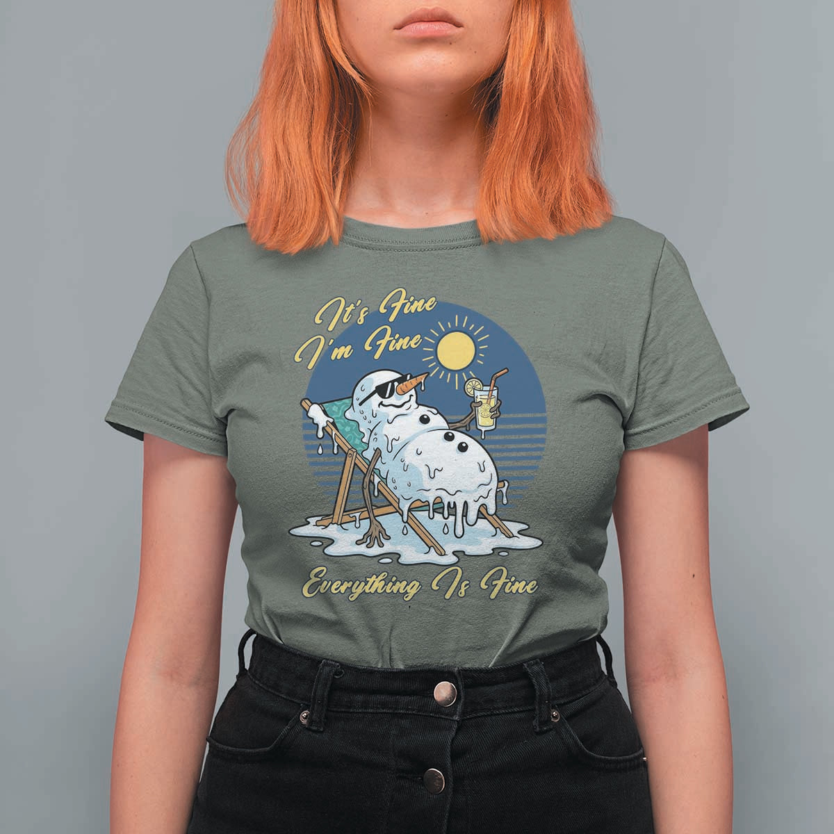 Melting Snowman Christmas In July T Shirt For Women It Is Fine Everything Is Fine