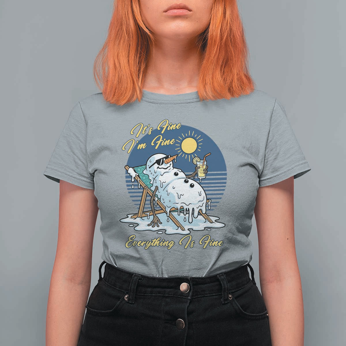 Melting Snowman Christmas In July T Shirt For Women It Is Fine Everything Is Fine