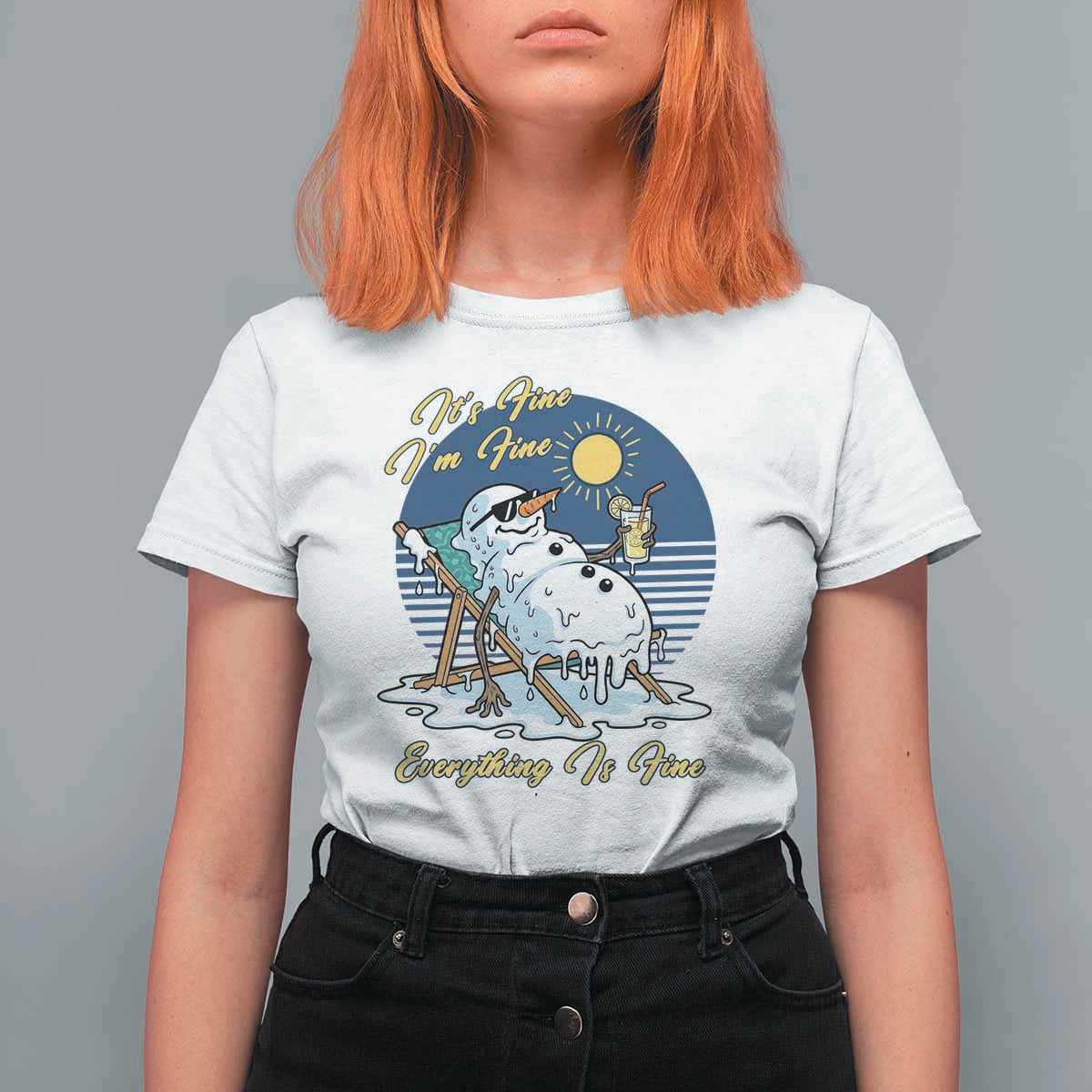 Melting Snowman Christmas In July T Shirt For Women It Is Fine Everything Is Fine
