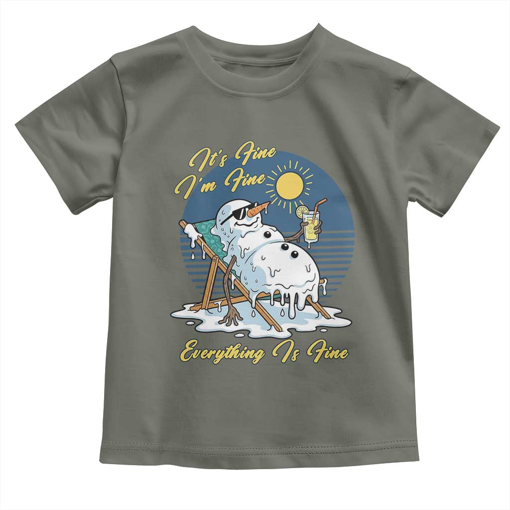 Melting Snowman Christmas In July Toddler T Shirt It Is Fine Everything Is Fine