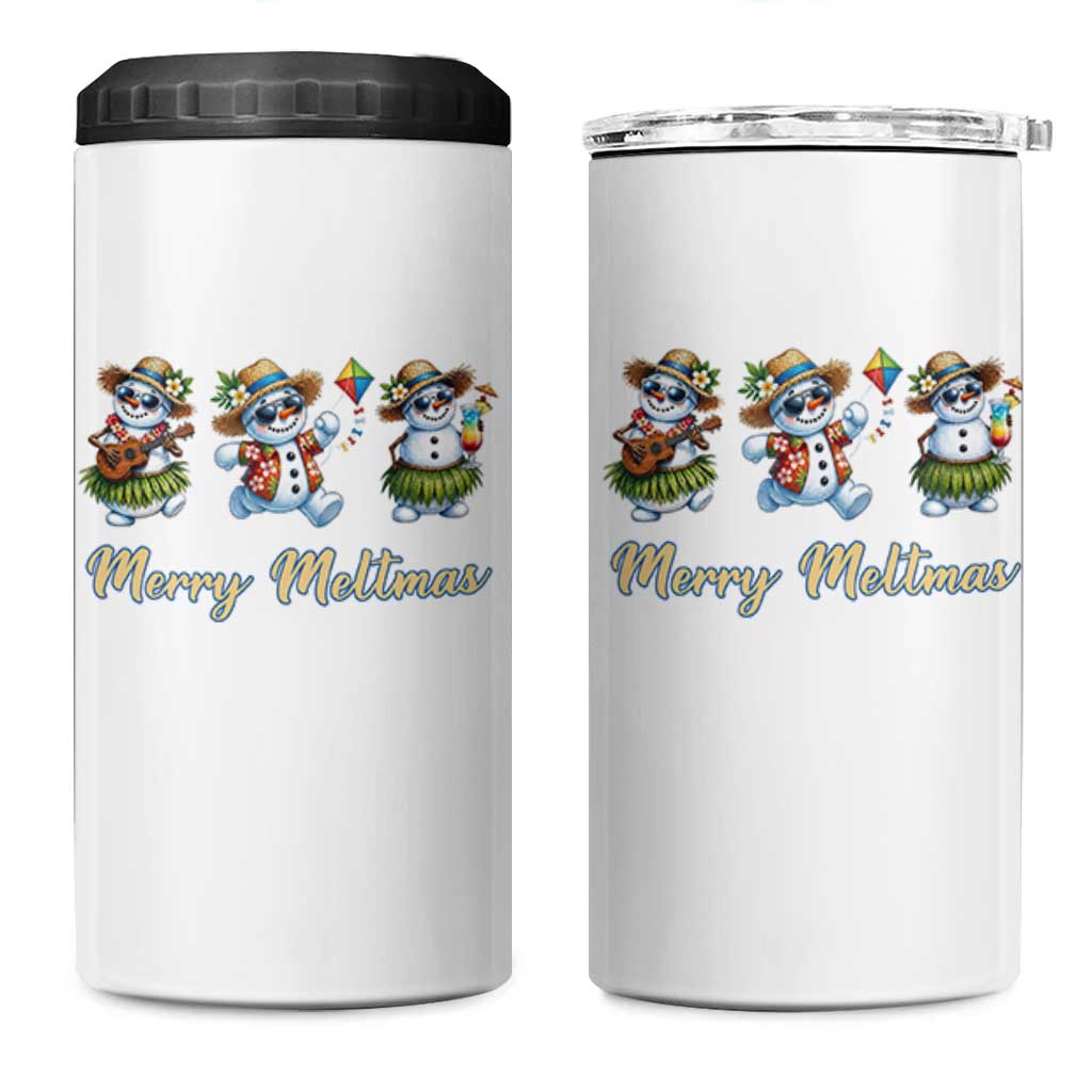 Funny Hawaiian Snowman Summer Graphic 4 in 1 Can Cooler Tumbler Merry Meltmas