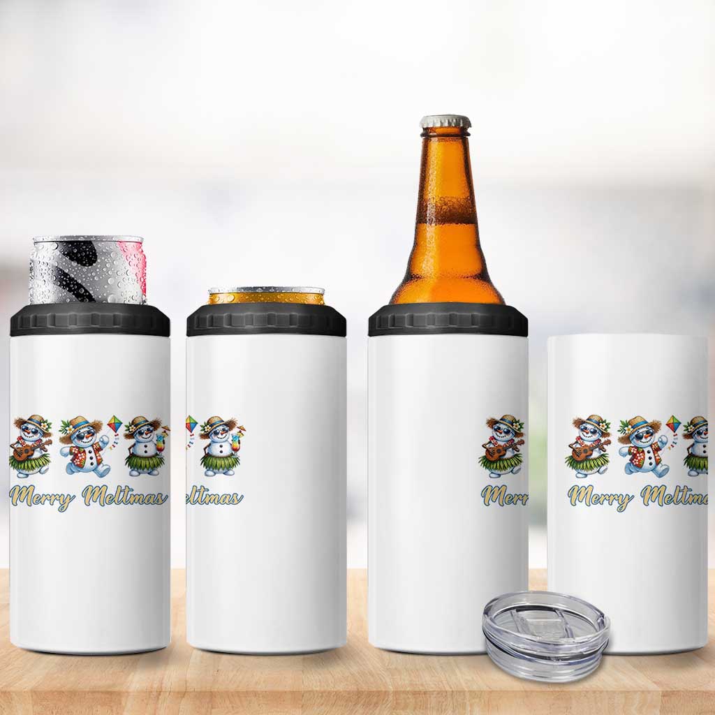 Funny Hawaiian Snowman Summer Graphic 4 in 1 Can Cooler Tumbler Merry Meltmas